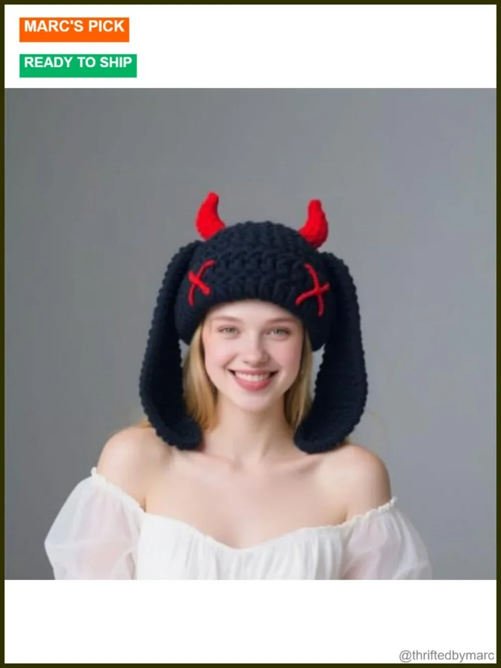 Knit Beanie Hat Cute Bunny Long Ears Funny Winter Cap Warm Crochet Slouchy Ski